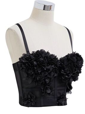 Chicwish Black Floral Appliqué Bustier Crop Top